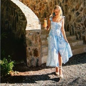 Juliet Dunn Pastel Blue Palladio Tie Shoulder Dress